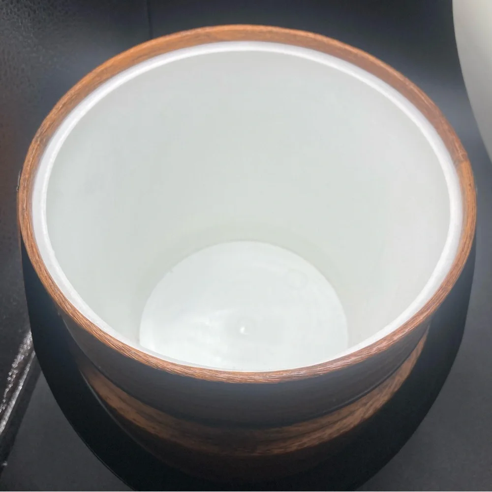 Vintage Mid Century MCM Faux Wood Brown Vinyl Ice Bucket Barware Party